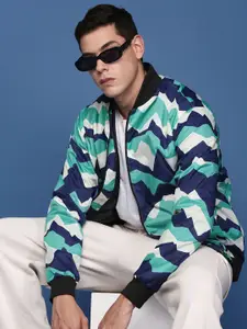 SHOWOFF Men Mandarin CollarAbstract Printed Windcheater Bomber Jacket