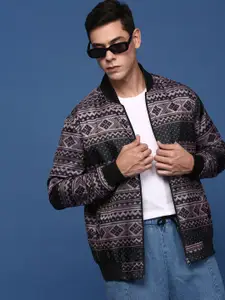 SHOWOFF Men Abstract Printed Windcheater Longline Bomber Jacket