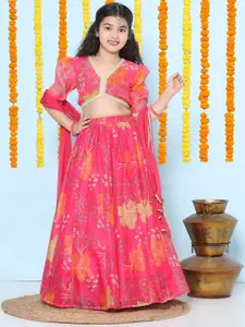 Bitiya by Bhama Girls Printed Puffed Sleeves Ready to Wear Lehenga & Blouse With Dupatta