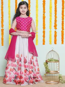 Bitiya by Bhama Girls Embroidered Mirror Work Ready to Wear Lehenga & Blouse With Dupatta