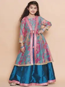 Bitiya by Bhama Girls Printed Sequinned Ready to Wear Lehenga With Blouse & Shrug