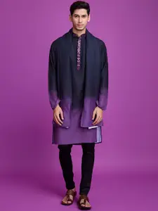 SHUBHVASTRA Colourblocked Mandarin Collar Straight Kurta With Dupatta