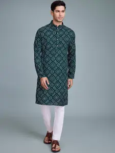 SHUBHVASTRA Bandhani Printed Mandarin Collar Straight Kurta