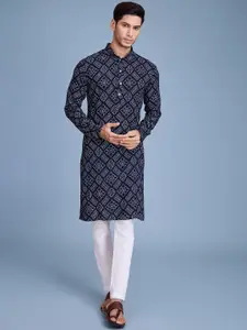 SHUBHVASTRA Floral Printed Mandarin Collar Straight Kurta