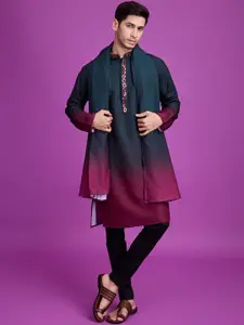 SHUBHVASTRA Ombre Printed Mandarin Collar Mirror Work Straight Kurta