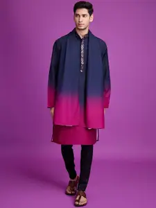 SHUBHVASTRA Ombre Printed Mandarin Collar Mirror Work Straight Kurta With Dupatta