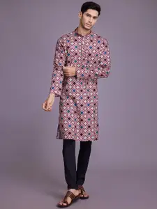 SHUBHVASTRA Geometric Printed Mandarin Collar Straight Kurta