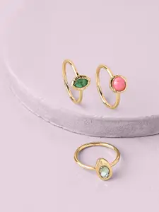 Accessorize Set Of 3 Gem Stone Studded Finger Rings