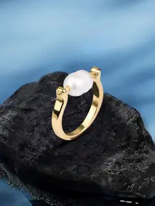 Accessorize London Z Gold Plated Spin Pearl Ring
