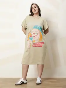 Athena Ample Printed  Cotton T-shirt Midi Dress