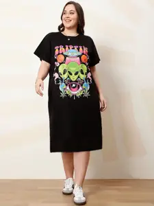 Athena Ample Plus Size Printed Cotton T-shirt Midi Dress