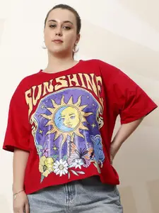 Athena Ample Ethnic Motifs Printed Extended Sleeves Cotton Top