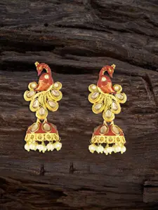 Adwitiya Collection 24CT Gold-Plated Stone-Studded & Beaded Dome Shaped Jhumkas