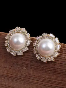 Adwitiya Collection Silver-Plated Stone-Studded & Pearl-Beaded Classic Studs Earrings