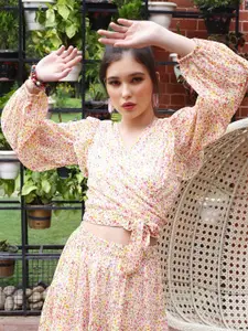 Sera Women Floral Printed Chiffon Wrap Crop Top