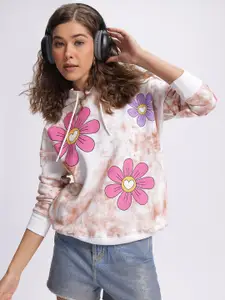 DressBerry Floral Printed Drop-Shoulder Sleeves Hooded Sweatshirt
