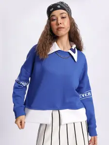 DressBerry Colourblocked Shirt Collar Drop-Shoulder Sleeves Sweatshirt
