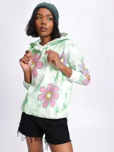 DressBerry Floral Printed Drop-Shoulder Sleeves Hooded Sweatshirt