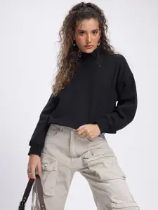 DressBerry High Neck Drop-Shoulder Crop Sweatshirt