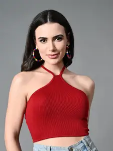 The Roadster Lifestyle Co Women Halter Neck Sleeveless Crop Tops