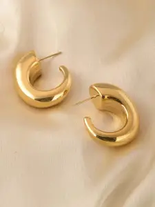 PALMONAS Stainless Steel Gold Plated Curved Modernity Circular Half Hoop Earrings