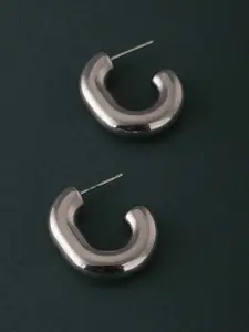 PALMONAS Stainless Steel Silver Plated Circular Modern Halo Half Hoop Earrings