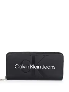 Calvin Klein Women Typography Printed PU Zip Around Wallet