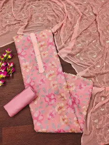 KIMISHA Floral Embroidered Sequinned Organza Unstitched Dress Material