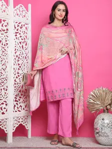 Stylee LIFESTYLE Floral Embroidered Sequinned Pure Silk Unstitched Dress Material