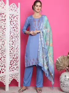 Stylee LIFESTYLE Floral Embroidered Sequinned Pure Silk Unstitched Dress Material