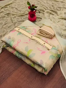 KIMISHA Floral Embroidered Sequinned Organza Unstitched Dress Material