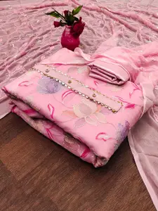 KIMISHA Floral Embroidered Sequinned Organza Unstitched Dress Material