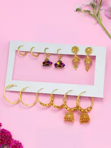PRIVIU Set of 6 Gold Plated Hoop, Jhumkas & Studs Earrings