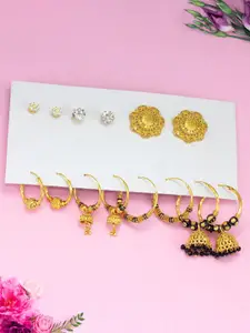 PRIVIU Set of 7 Gold Plated Hoop, Jhumkas & Studs Earrings