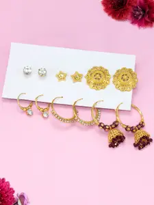 PRIVIU Set of 6 Gold Plated Hoop & Studs Earrings