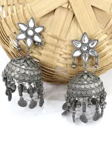 VAGHBHATT German Silver Mirror Work Oxidized Jhumka