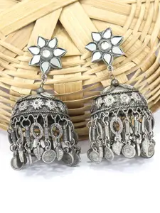VAGHBHATT German Silver Mirror Work Oxidized Jhumka