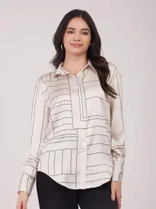 FableStreet Women Abstract Printed Spread Collar Casual Shirt