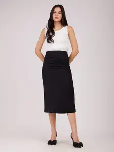 FableStreet A-Line Side Slit Midi Skirt