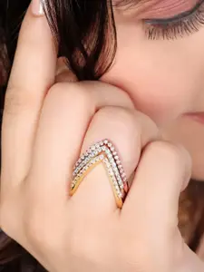 Zavya Set Of 3 Rhodium Plated 925 Pure Sterling Silver Cubic Zirconia Studded Finger Rings