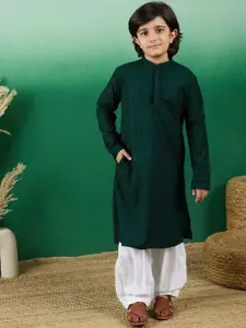 Sangria Boys Ethnic Motifs Embroidered Regular Chikankari Kurta with Dhoti Pants