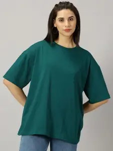 THE HOLLANDER Women Solid Round Neck Cotton Oversized T-Shirt