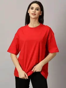 THE HOLLANDER Women Solid Round Neck Cotton Oversized T-Shirt