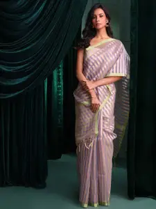 Indethnic Striped Zari Banarasi Saree