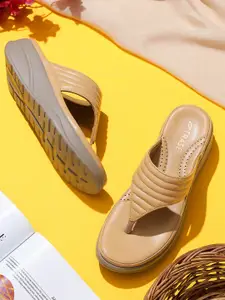 TRASE Women Self Design T-Strap Wedge Sandals Heels