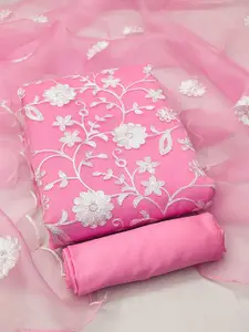 KIMISHA Floral Embroidered Thread Work Organza Unstitched Dress Material