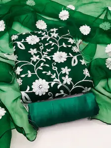 KIMISHA Floral Embroidered Thread Work Organza Unstitched Dress Material