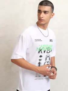 HIGHLANDER Men Typography Printed Round Neck Polyester Oversized T-Shirt