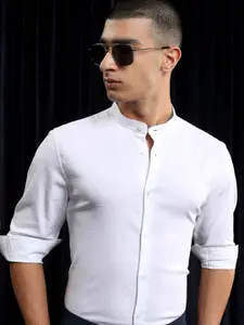 HIGHLANDER Men Dobby Textured Solid Mandarin Collar Casual Shirt