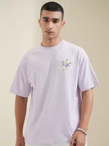 HIGHLANDER Men Typography Printed Round Neck Cotton Relaxed Fit T-Shirt